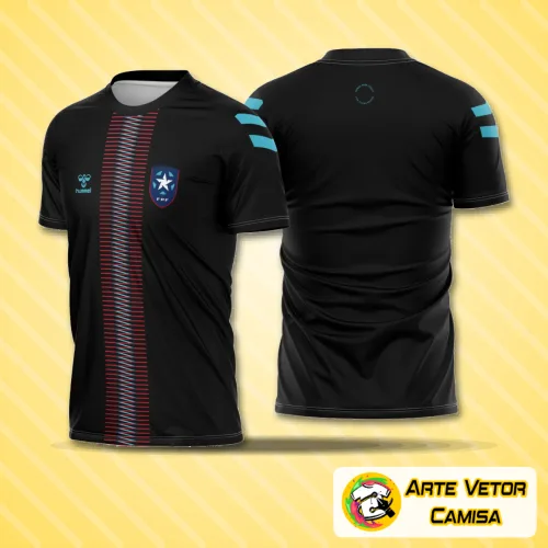 Imagem da camisa Puerto Rico Terceira 2024 com logo no peito e estampa grande nas costas, em cores vibrantes, estilo moderno e atraente para torcedores e apaixonados pelo futebol.