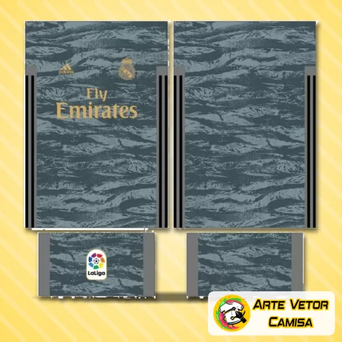 Foto da camisa Real Madrid com logo no peito e estampa grande nas costas, destacando design moderno e cores vibrantes que representam o estilo 2018 do time espanhol.