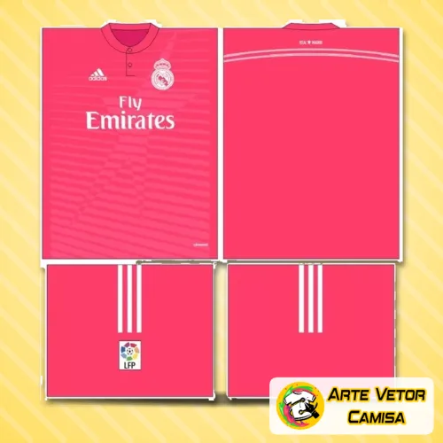 Vista da camisa Real Madrid com logo no peito e estampa grande nas costas, detalhada e vibrante, perfeita para fãs que apreciam design elegante e identidade única do time.