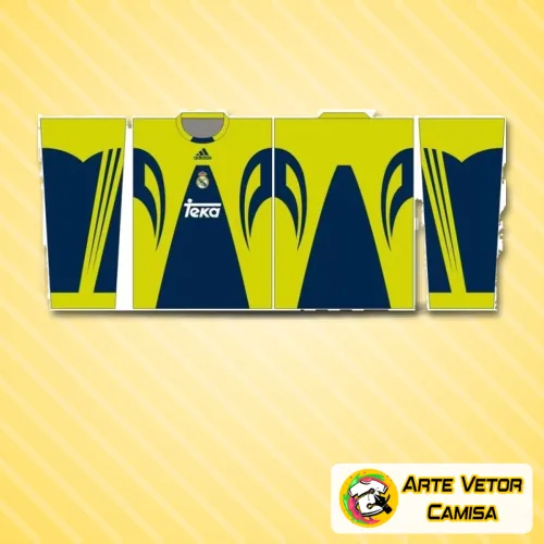 Camisa com logo no peito e estampa grande nas costas, apresentada em cores vibrantes que destacam o design do Real Madrid, perfeita para quem valoriza estilo e autenticidade no visual.