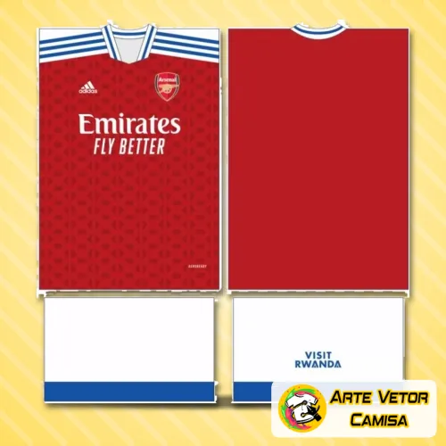 Camisa com logo no peito e estampa grande nas costas em estilo original do Arsenal, exibindo cores vibrantes e design marcante que destaca a paixão pelo time.