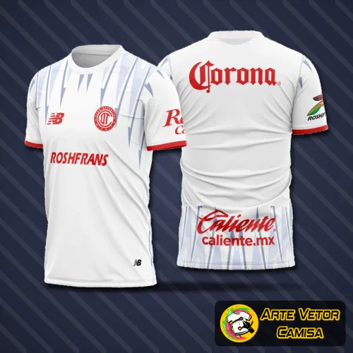 Imagem da camisa Toluca goleiro 2025-2026 com logo no peito e estampa grande nas costas em destaque, ideal para torcedores que buscam estilo e autenticidade, mostrando um design moderno e colorido.