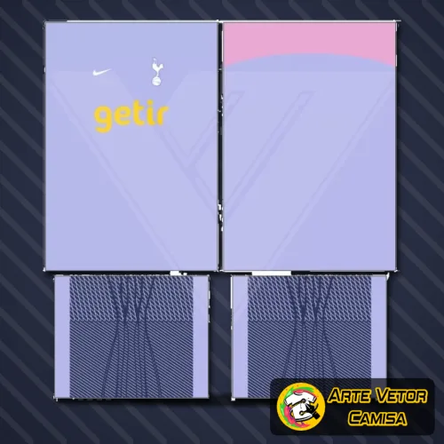 Camisa final do Tottenham com logo no peito e estampa grande nas costas, exibindo design moderno e vibrante que destaca o time com atitude.