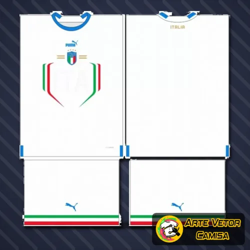 Camisa final com logo no peito e estampa grande nas costas destacando o conceito moderno da Itália 2024, perfeita para quem busca estilo e autenticidade em design exclusivo.