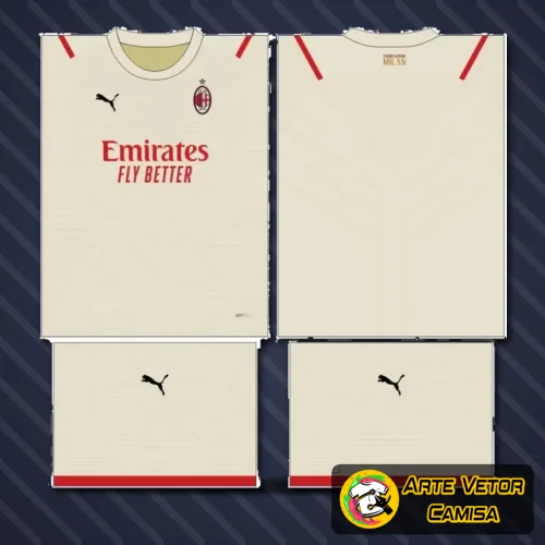 Camisa com logo no peito do AC Milan e estampa grande nas costas em design moderno e estiloso, combinando elementos tradicionais e atuais do clube para um visual autêntico e impactante.