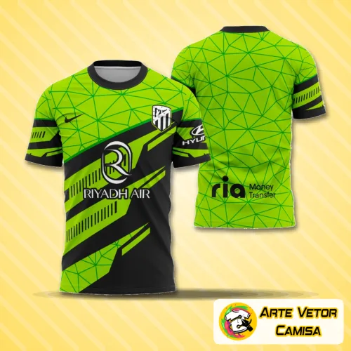 Camisa do Atlético de Madrid 2024 com logo no peito e estampa grande nas costas, design vibrante e moderno que destaca as cores e a identidade do clube espanhol em estilo único e detalhado.