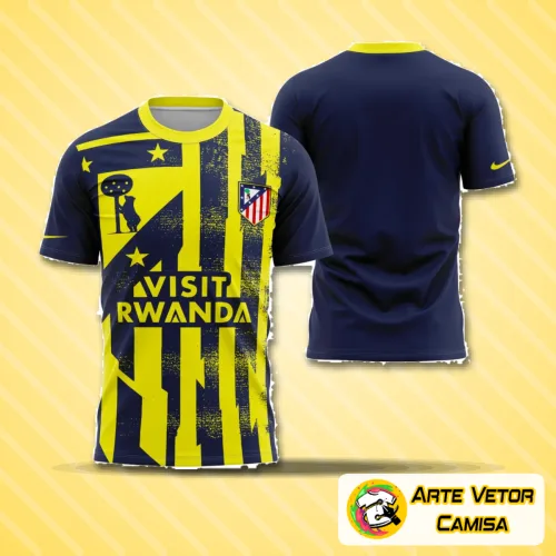Camisa do Atlético de Madrid com logo no peito em destaque e estampa grande nas costas com design moderno e vibrante, ideal para fãs que valorizam estilo e autenticidade no futebol.