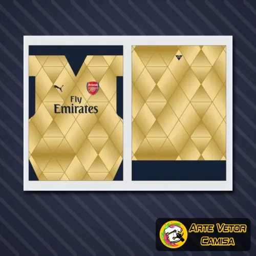 Camisa com logo no peito e estampa grande nas costas exibindo design inspirado no Arsenal, cores vibrantes e detalhes que ressaltam a paixão pelo time de futebol.