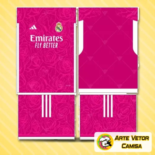 Camisa do Real Madrid com logo no peito e estampa grande nas costas em destaque, mostrando detalhes vibrantes e design moderno para fãs do futebol e colecionadores.