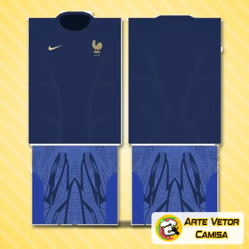Camisa com logo no peito e estampa grande nas costas, exibindo design inspirado na França com cores vibrantes e detalhes marcantes que destacam o estilo único e moderno da peça.