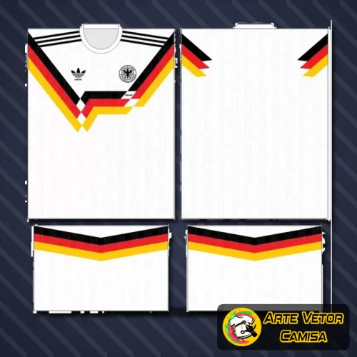 Camisa da Alemanha com logo no peito em destaque e estampa grande nas costas que capta toda a essência do estilo alemão, perfeita para quem busca autenticidade e personalidade no visual.