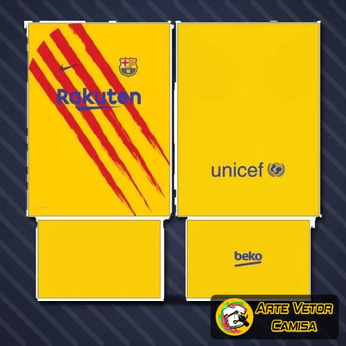 Camisa com logo no peito destacando um design moderno e estampa grande nas costas cheia de detalhes vibrantes, perfeita para quem ama a identidade do Barcelona em estilo único.
