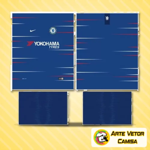Camisa Chelsea com logo no peito e estampa grande nas costas, apresentando design moderno e elegante. Ideal para fãs do clube que buscam estilo e autenticidade em cada detalhe da vestimenta.