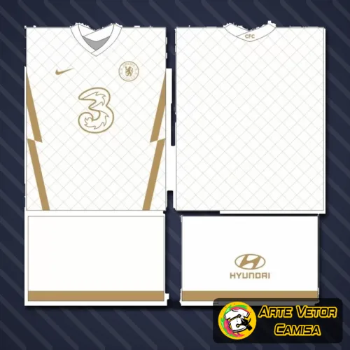 Camisa Chelsea com logo no peito e uma estampa grande nas costas, exibindo um design vibrante e moderno que destaca o estilo do time de forma única e sofisticada.