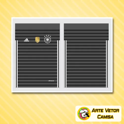 Camisa da Seleção Alemã com logo no peito e estampa grande nas costas, apresentando cores vibrantes e design moderno que destaca a paixão pelo futebol de forma imponente e estilosa.