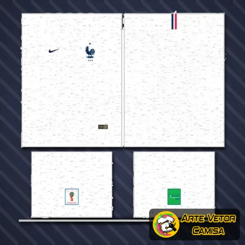 Camisa com logo no peito e estampa grande nas costas exibindo design inspirado na seleção francesa, ideal para quem ama futebol e estilo autêntico em suas roupas.