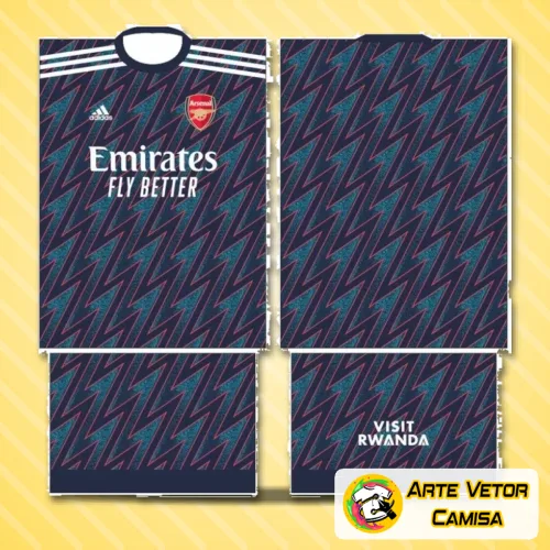 Camisa com logo no peito do Arsenal e uma estampa grande nas costas que destaca o espírito do time com cores vibrantes e design atraente para torcedores apaixonados.