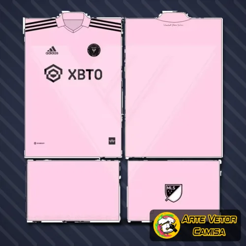 Camisa Inter Miami com logo no peito elegante e estampa grande nas costas vibrante e detalhada, destacando as cores e o estilo único do time.