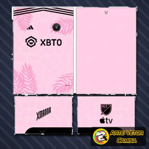 Camisa Inter Miami com logo no peito e estampa grande nas costas exibindo design moderno e marcante, perfeito para torcer com estilo.