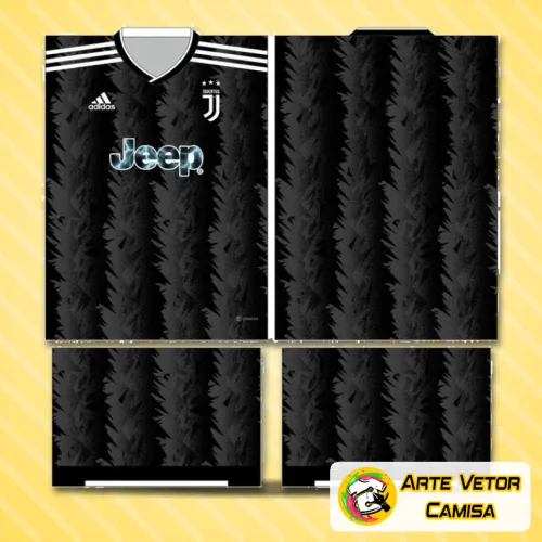 Camisa Juventus personalizada exibindo um logo no peito e uma estampa grande nas costas que destaca o design clássico do time, perfeita para fãs que querem estilo e identidade em sua roupa.