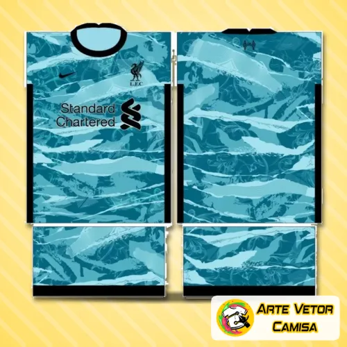 Camisa LiverPool com logo no peito e estampa grande nas costas, destacando o estilo único e marcante que representa paixão e dedicação ao time.