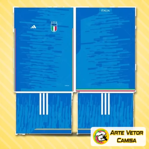 Camisa com logo no peito e estampa grande nas costas com design inspirado na seleção italiana de futebol para 2024, mostrando detalhes modernos e cores vibrantes que remetem à tradição e paixão pelo esporte.