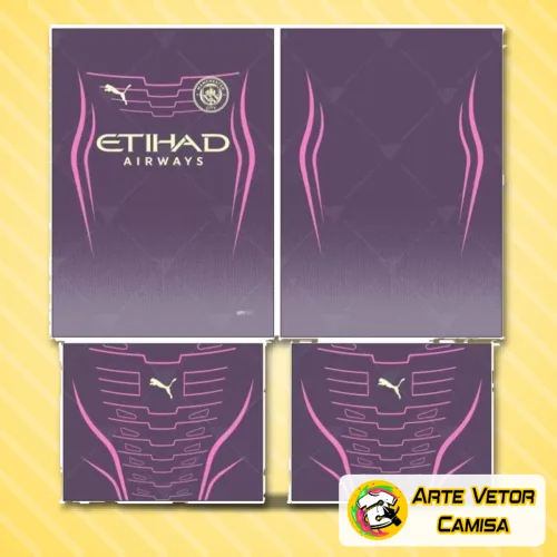 Camisa Manchester City conceito 2024 com logo no peito e estampa grande nas costas destacando design moderno e elegante, perfeita para torcedores que buscam estilo e originalidade em sua roupa.