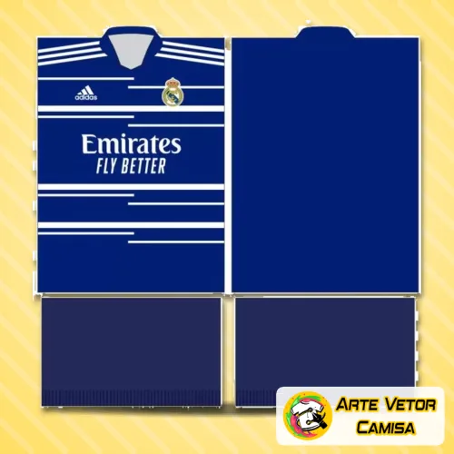 Foto da camisa Real Madrid com logo no peito e estampa grande nas costas destacando detalhes modernos e estilo único, perfeita para fãs e colecionadores apreciarem uma peça visualmente impactante.