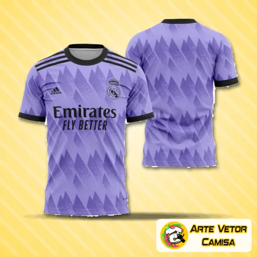 Camisa branca do Real Madrid com logo no peito e estampa grande nas costas em design moderno para a temporada 2022-2023