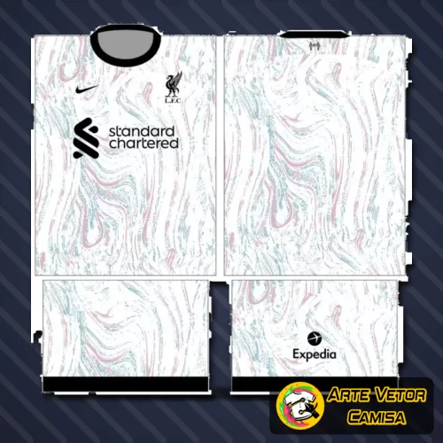 Camisa vermelha com logo no peito e estampa grande nas costas mostrando o emblema clássico do time Liverpool, ideal para torcer com estilo e paixão.