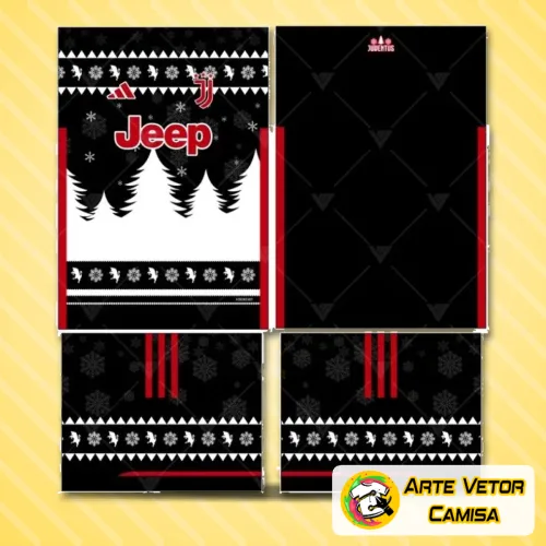 Imagem de uma camisa Juventus com logo oficial no peito e estampa grande nas costas mostrando detalhes marcantes em preto e branco, transmitindo a identidade do time em um design moderno e envolvente.