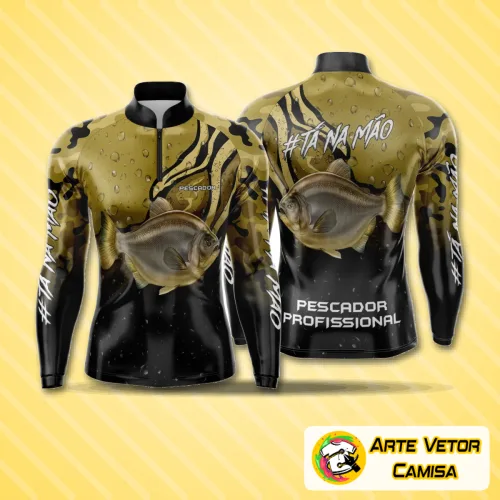 Camisa esportiva de pesca com logo no peito e estampa grande nas costas, com design vibrante e moderno, ideal para quem busca conforto e estilo nas atividades ao ar livre.