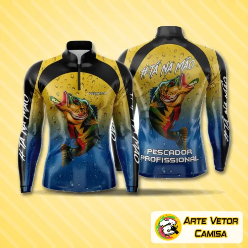 Camisa com logo no peito e estampa grande nas costas, perfeita para pescadores e amantes do estilo praiano e esportivo. Visual moderno e vibrante, com detalhes que destacam a personalidade do usuário em qualquer ocasião.