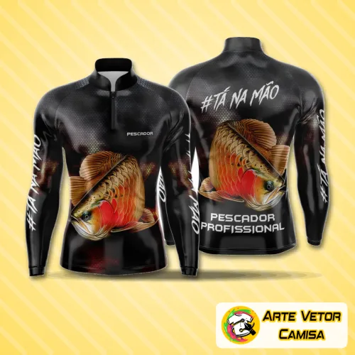Camiseta para pesca esportiva com logo discreto logo no peito e estampa grande e vibrante cobrindo toda as costas, ideal para amantes do esporte na água.
