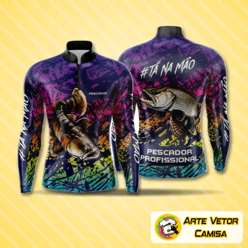 Camisa com logo no peito e estampa grande nas costas, ideal para pesca esportiva, com design moderno e detalhes cuidadosamente trabalhados para destacar seu estilo durante a pescaria.