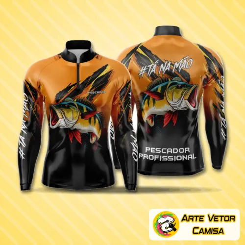 Camisa de pesca esportiva com logo no peito e estampa grande nas costas, destacando design moderno e atraente para momentos de lazer ao ar livre e pescaria.