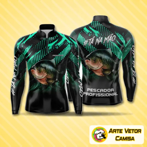 Camisa de pesca esportiva com logo no peito e estampa grande nas costas, exibindo design vibrante e moderno ideal para apaixonados por esportes aquáticos e atividades ao ar livre.