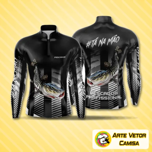 Camisa de pesca com logo no peito e estampa grande nas costas, ideal para quem busca estilo e conforto em aventuras ao ar livre, exibindo um visual moderno e esportivo.