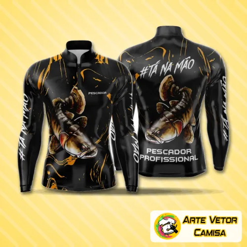 Camisa de pesca esportiva com logo no peito e estampa grande nas costas, destacando um design moderno e vibrante para apaixonados por pesca e aventuras ao ar livre.