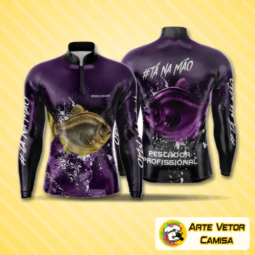 Camisa de pesca esportiva com logo no peito em destaque e estampa grande nas costas, ideal para um visual autêntico e moderno para os amantes da pesca.
