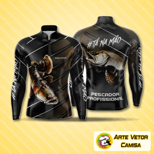 Foto da camisa de pesca esportiva com logo no peito e estampa grande nas costas em design moderno e vibrante, perfeita para momentos de pesca com estilo e conforto.