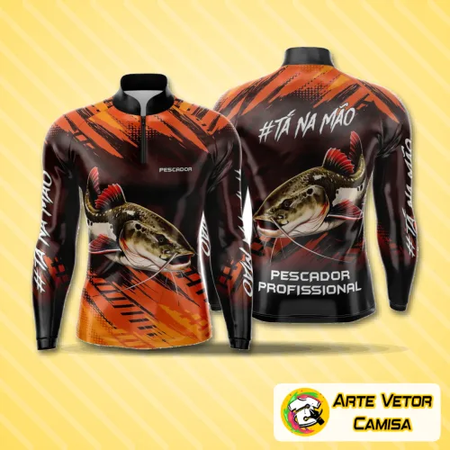 Camisa de pesca esportiva com logo no peito e estampa grande nas costas, exibindo design moderno e cores vibrantes para quem busca estilo e conforto nas aventuras ao ar livre.