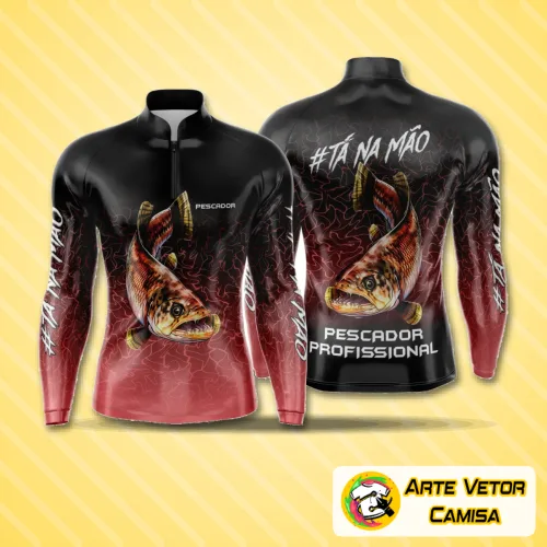 Foto da camisa com logo no peito elegante e estampa grande nas costas, ideal para momentos de pesca esportiva com visual moderno e impactante.
