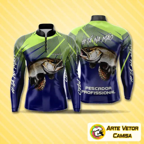 Camisa com logo no peito e estampa grande nas costas, visual esportivo com design moderno e atraente, perfeito para quem valoriza estilo e conforto em atividades de pesca.