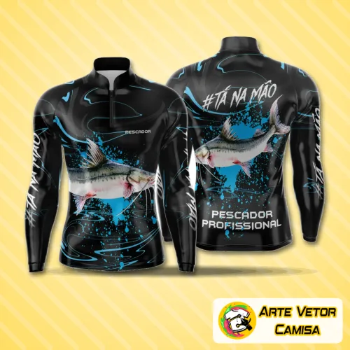 Camisa esportiva de pesca com logo destacado no peito e estampa grande nas costas, combinando estilo e funcionalidade para os amantes da pesca.