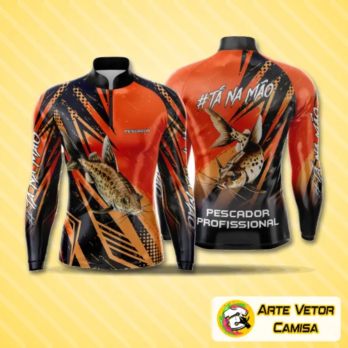 Camisa com logo no peito e estampa grande nas costas, ideal para pescadores esportivos, combinando conforto e estilo em uma peça visualmente marcante e cheia de personalidade.