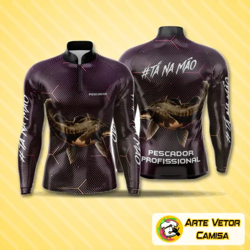 Camisa para pesca esportiva com logo no peito e estampa grande nas costas, destacando estilo e conforto para os apaixonados por pesca.