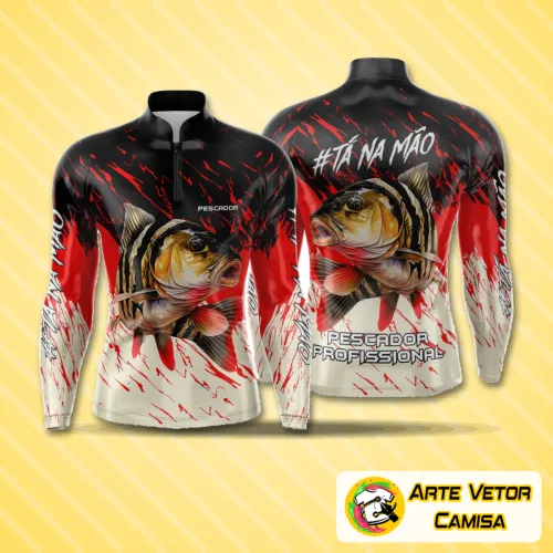 Camiseta com logo no peito e estampa grande nas costas, ideal para pesca esportiva, apresentando desenho vibrante que destaca o estilo aventureiro em tons de azul e verde