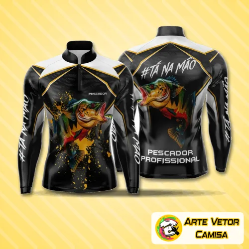 Camisa com logo no peito em destaque e estampa grande nas costas, trazendo um visual moderno e esportivo para amantes da pesca, ideal para quem busca estilo e conforto em suas aventuras.