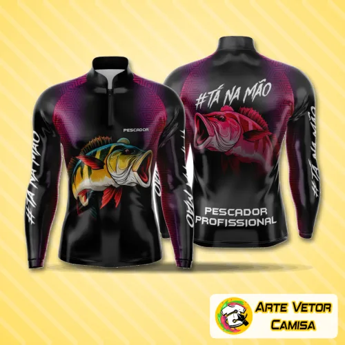 Camisa de pesca esportiva com logo no peito e estampa grande nas costas, ideal para momentos ao ar livre e para amantes de pesca com estilo único e moderno.